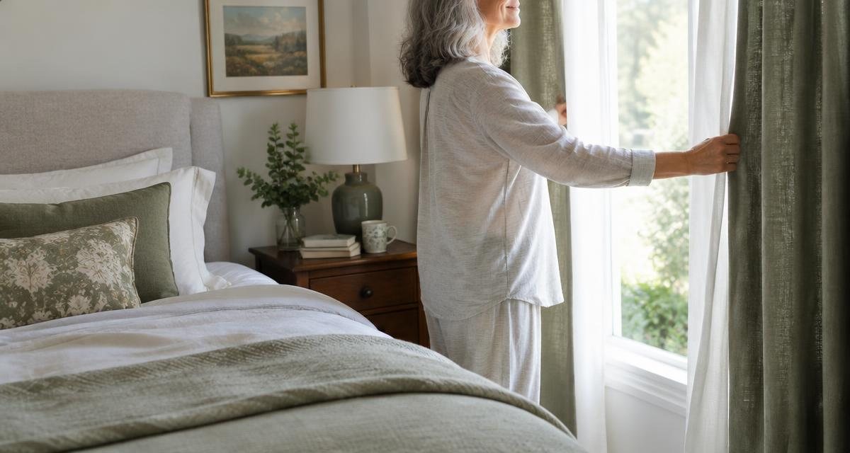 Editorial photograph illustrating healthy aging and sleep routines